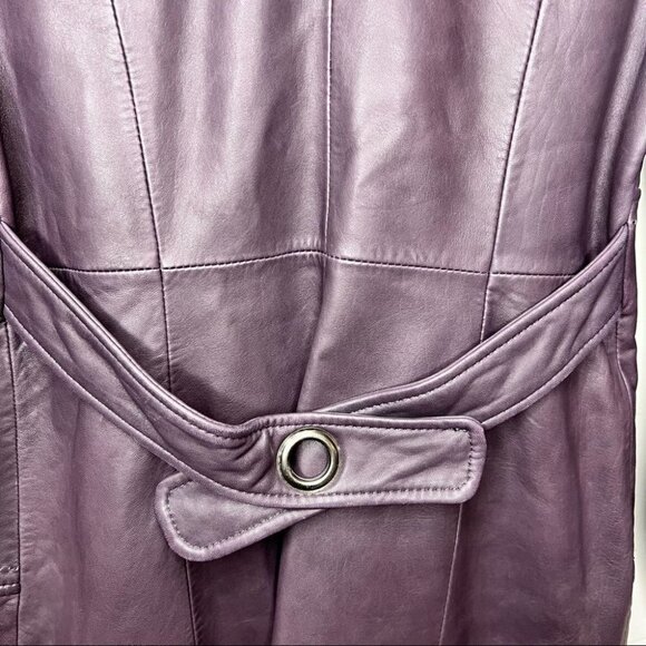 Soia & Kyo Purple Leather Trench Coat Jacket Size Small Classic Structured - Picture 7 of 16
